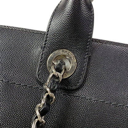 Chanel Tote Bag Deauville Line MM Black Chain Shoulder Silver Hardware 2way