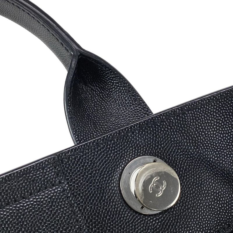 Chanel Tote Bag Deauville Line MM Black Chain Shoulder Silver Hardware 2way