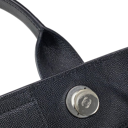 Chanel Tote Bag Deauville Line MM Black Chain Shoulder Silver Hardware 2way
