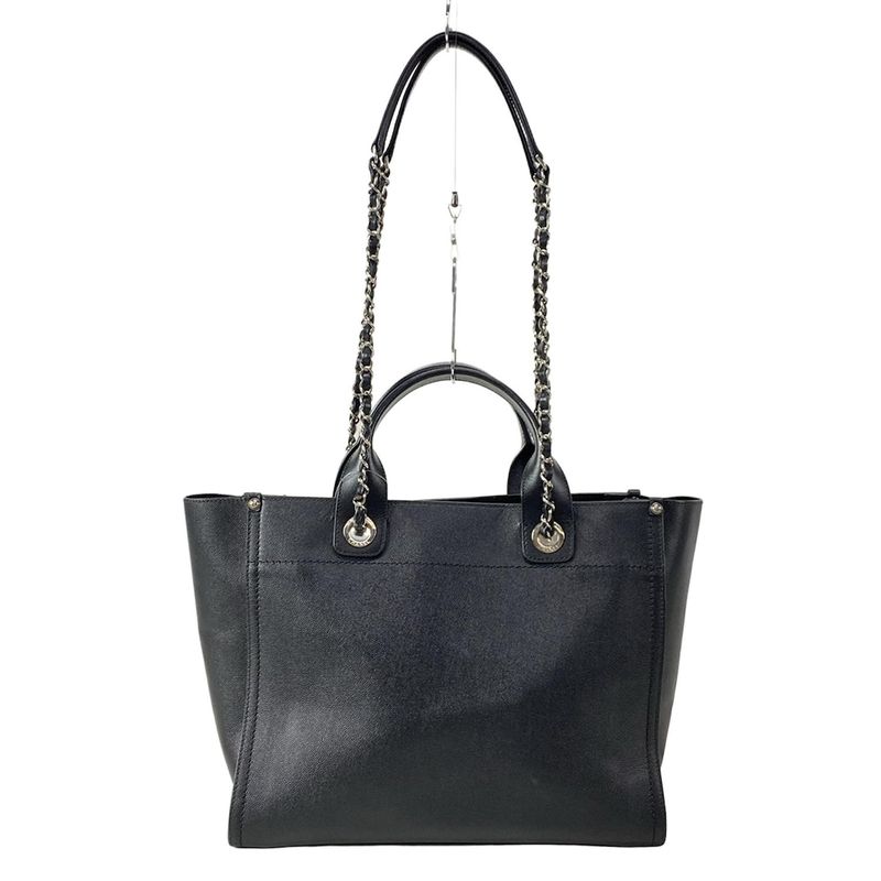 Chanel Tote Bag Deauville Line MM Black Chain Shoulder Silver Hardware 2way