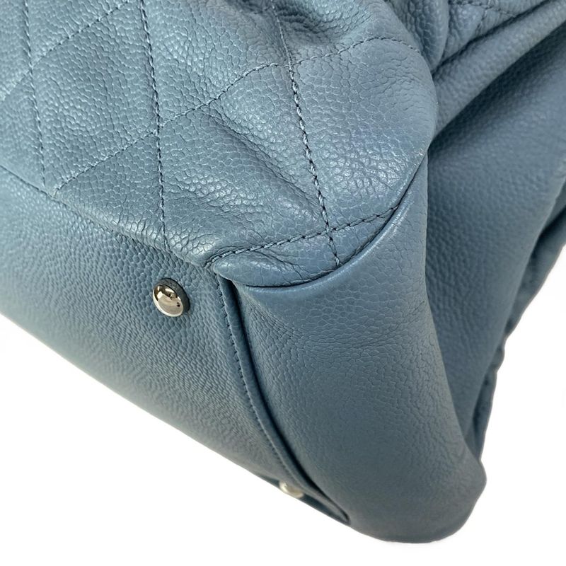 Chanel Tote Bag Matelasse Blue Grey Chain Shoulder Silver Hardware