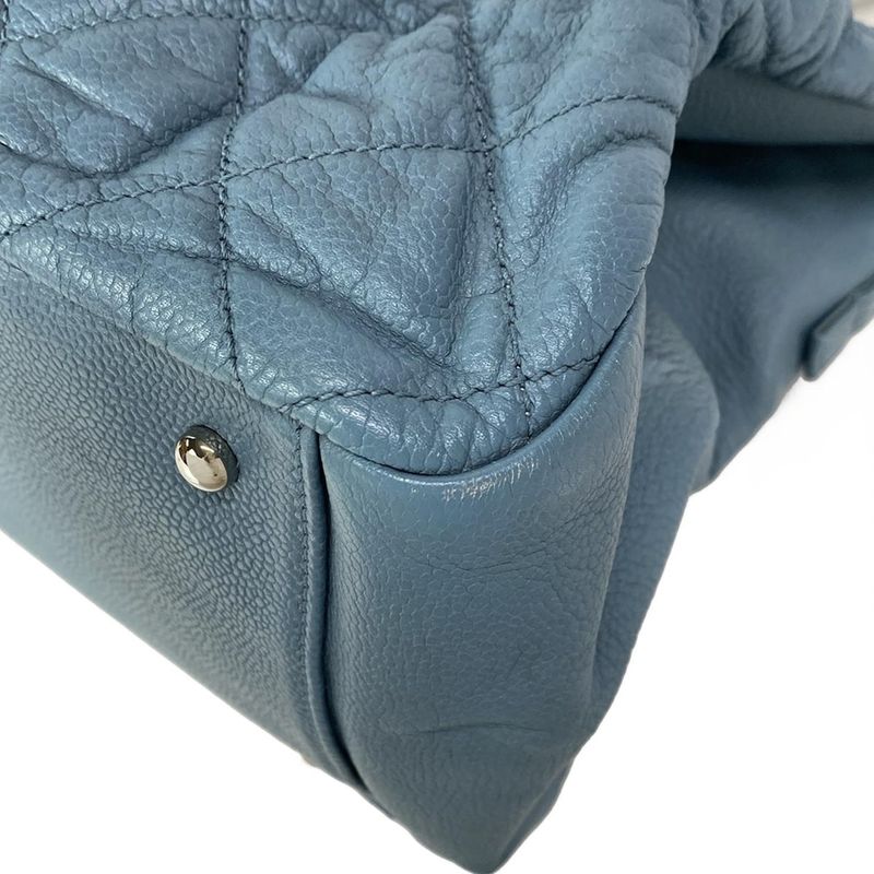 Chanel Tote Bag Matelasse Blue Grey Chain Shoulder Silver Hardware