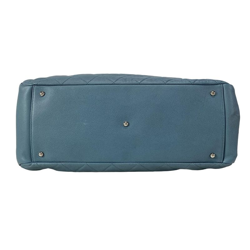 Chanel Tote Bag Matelasse Blue Grey Chain Shoulder Silver Hardware