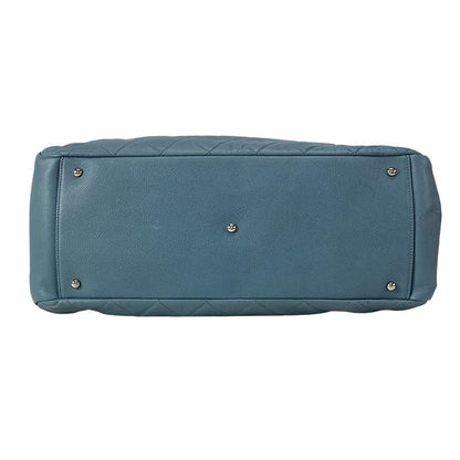 Chanel Tote Bag Matelasse Blue Grey Chain Shoulder Silver Hardware