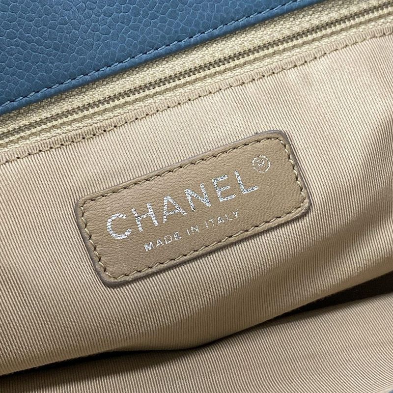 Chanel Tote Bag Matelasse Blue Grey Chain Shoulder Silver Hardware