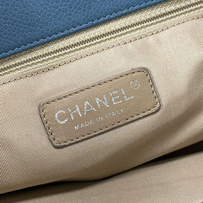 Chanel Tote Bag Matelasse Blue Grey Chain Shoulder Silver Hardware