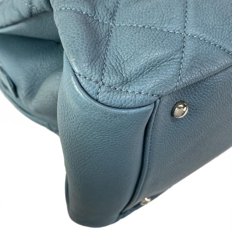 Chanel Tote Bag Matelasse Blue Grey Chain Shoulder Silver Hardware