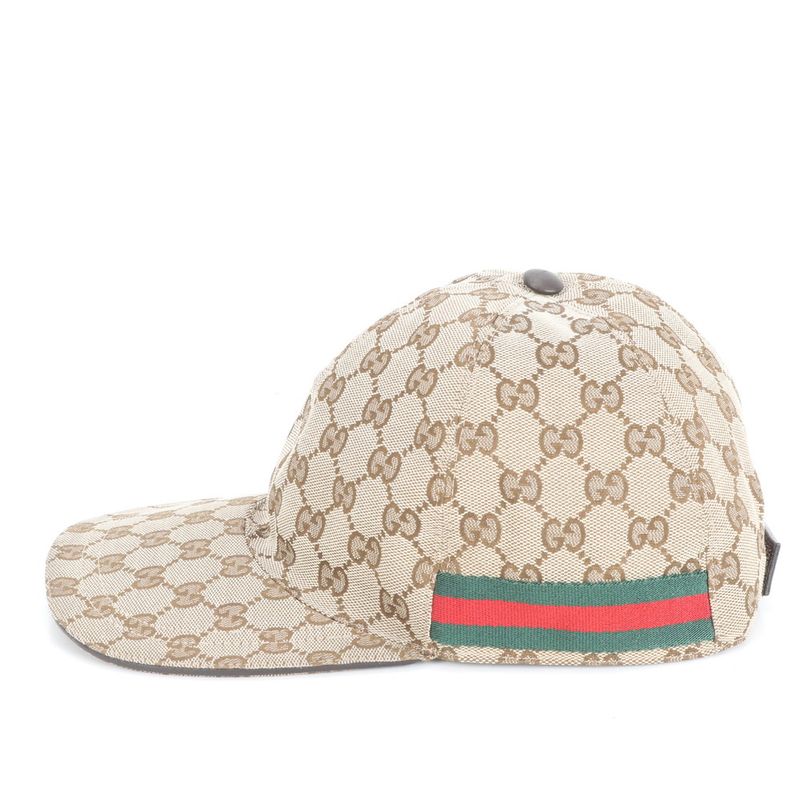 Gucci GG Canvas Sherry Line Baseball Cap Hat 0001-16 Leather Brown Men's