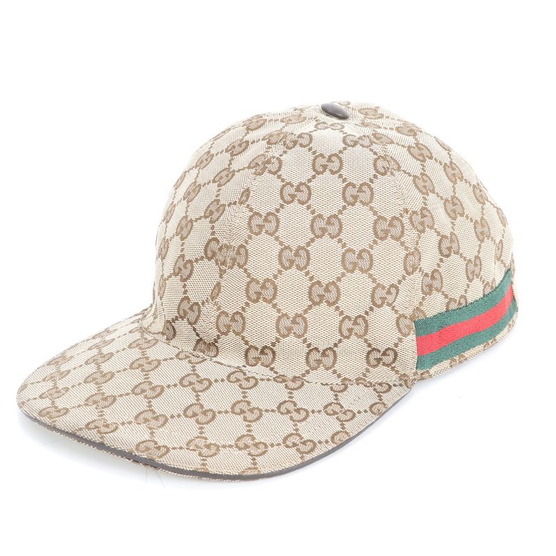 Gucci GG Canvas Sherry Line Baseball Cap Hat 0001-16 Leather Brown Men's