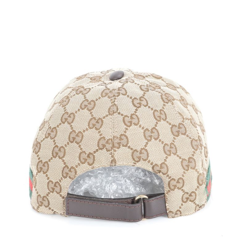 Gucci GG Canvas Sherry Line Baseball Cap Hat 0001-16 Leather Brown Men's