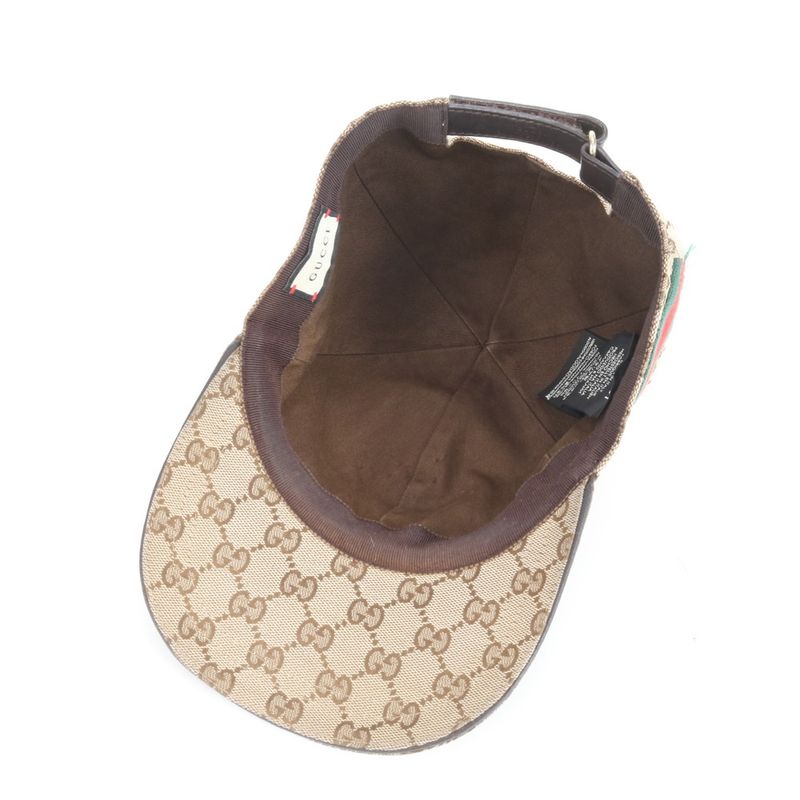 Gucci GG Canvas Sherry Line Baseball Cap Hat 0001-16 Leather Brown Men's