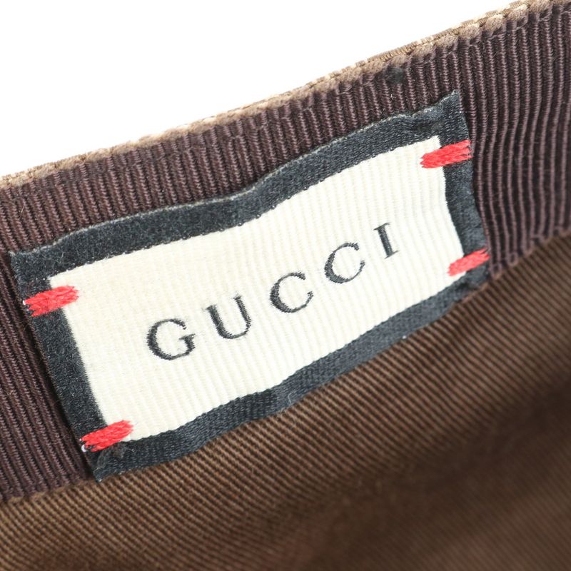 Gucci GG Canvas Sherry Line Baseball Cap Hat 0001-16 Leather Brown Men's