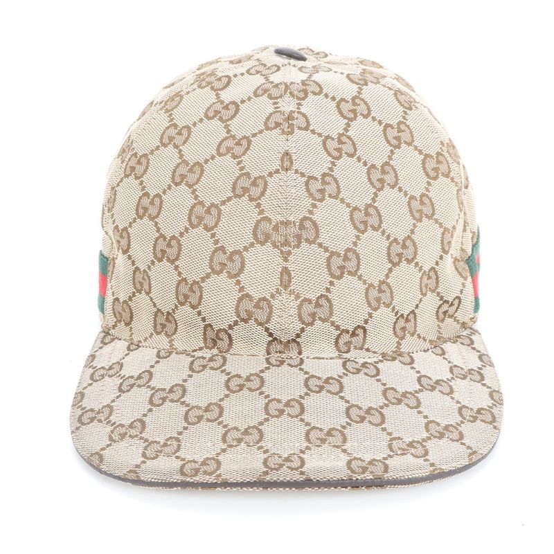 Gucci GG Canvas Sherry Line Baseball Cap Hat 0001-16 Leather Brown Men's