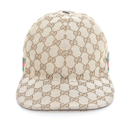 Gucci GG Canvas Sherry Line Baseball Cap Hat 0001-16 Leather Brown Men's
