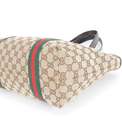 Gucci GG Canvas Sherry Line 137396 Leather Tote Bag Shoulder Hand Women's