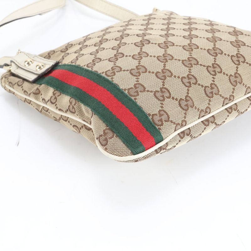 Gucci GG Canvas Sherry Line 144388 Leather Shoulder Bag Crossbody Hand Tote