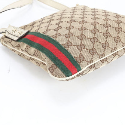 Gucci GG Canvas Sherry Line 144388 Leather Shoulder Bag Crossbody Hand Tote