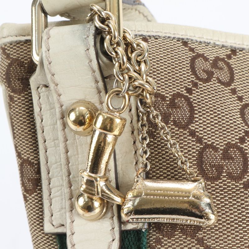 Gucci GG Canvas Sherry Line 144388 Leather Shoulder Bag Crossbody Hand Tote