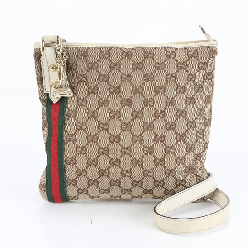 Gucci GG Canvas Sherry Line 144388 Leather Shoulder Bag Crossbody Hand Tote