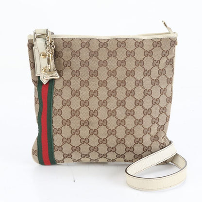 Gucci GG Canvas Sherry Line 144388 Leather Shoulder Bag Crossbody Hand Tote