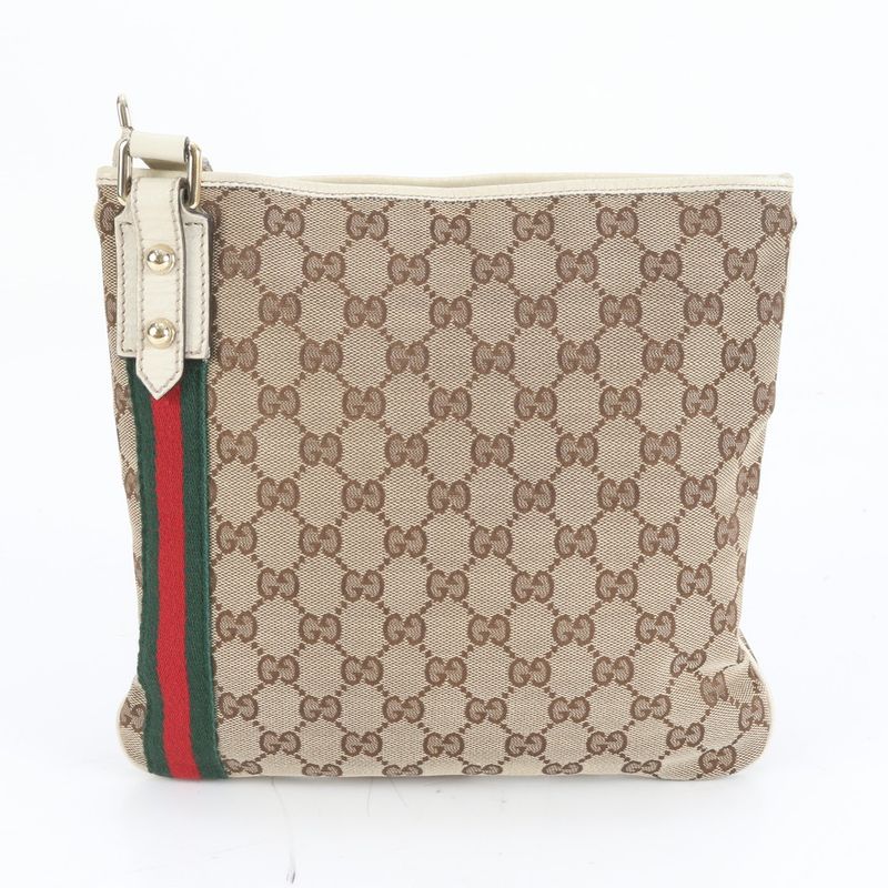 Gucci GG Canvas Sherry Line 144388 Leather Shoulder Bag Crossbody Hand Tote