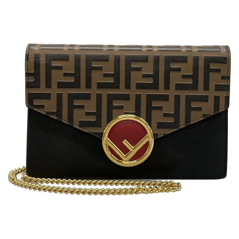 Fendi Wallet F Is Fendi 8bs006 Black Beige And Red Chain Wallet FF Logo Shape