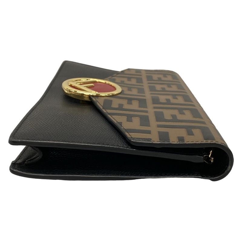 Fendi Wallet F Is Fendi 8bs006 Black Beige And Red Chain Wallet FF Logo Shape