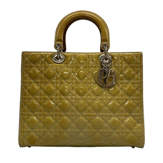 DIOR Christian Dior Handbag Lady Dior Large Bag Gray Silver Hardware Leather