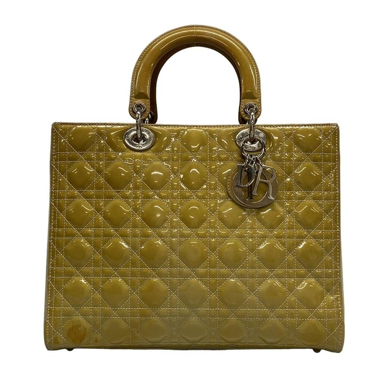 DIOR Christian Dior Handbag Lady Dior Large Bag Gray Silver Hardware Leather