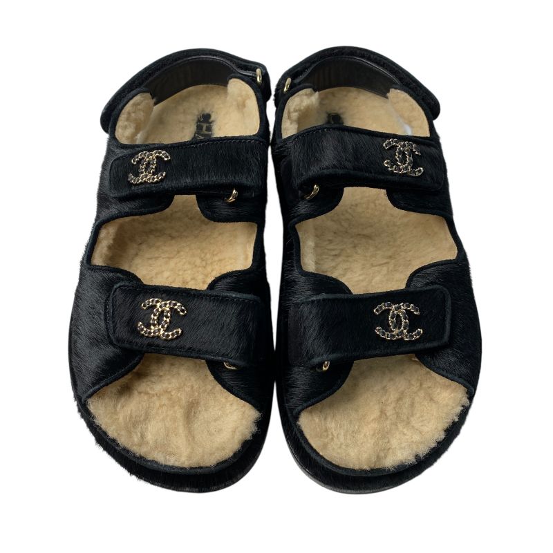 Chanel Women's Coco Mark Haraco Boa Sandals 37c G35927