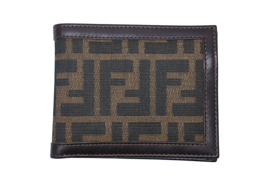 Fendi Zucca Pattern Bifold Wallet Compact Canvas Leather Brown