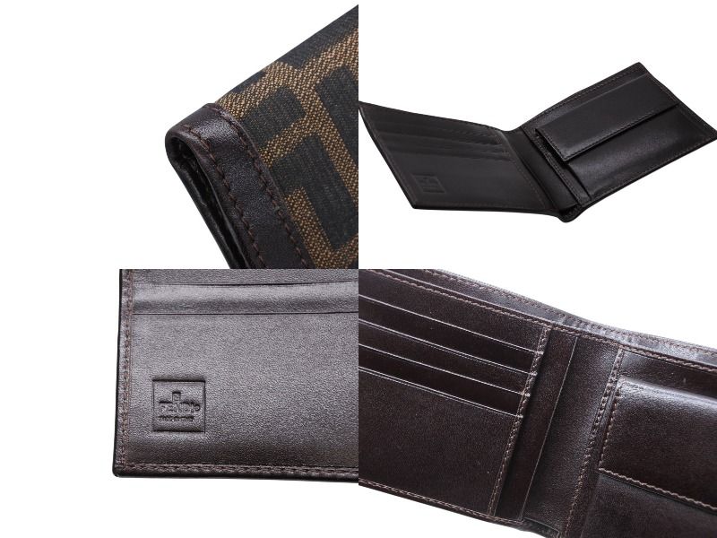 Fendi Zucca Pattern Bifold Wallet Compact Canvas Leather Brown — view 6