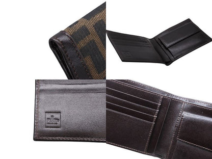 Fendi Zucca Pattern Bifold Wallet Compact Canvas Leather Brown — view 6
