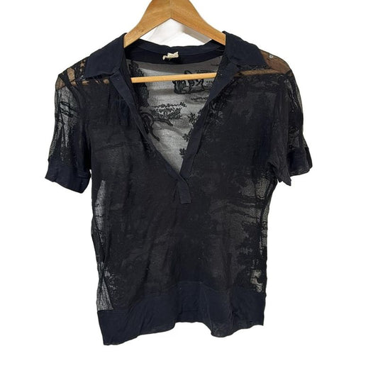 Hermes Short Sleeved Cut And Sewn Size 36 S Women - Black V-neck See-through