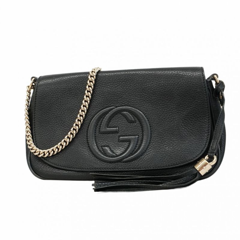 Gucci Shoulder Bag Soho 536224 Leather Black Chien Pan Gold Hardware Women's