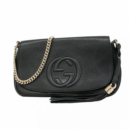 Gucci Shoulder Bag Soho 536224 Leather Black Chien Pan Gold Hardware Women's