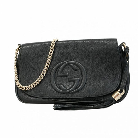 Gucci Shoulder Bag Soho 536224 Leather Black Chien Pan Gold Hardware Women's