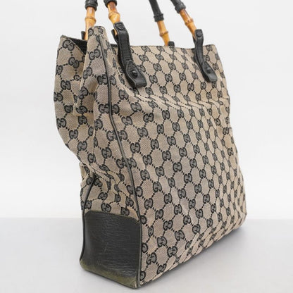 Gucci Tote Bag GG Canvas Bamboo 112530 Canvas Black Beige Silver Hardware Women