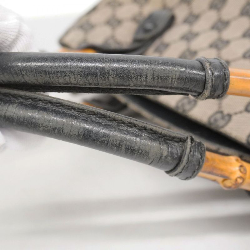 Gucci Tote Bag GG Canvas Bamboo 112530 Canvas Black Beige Silver Hardware Women