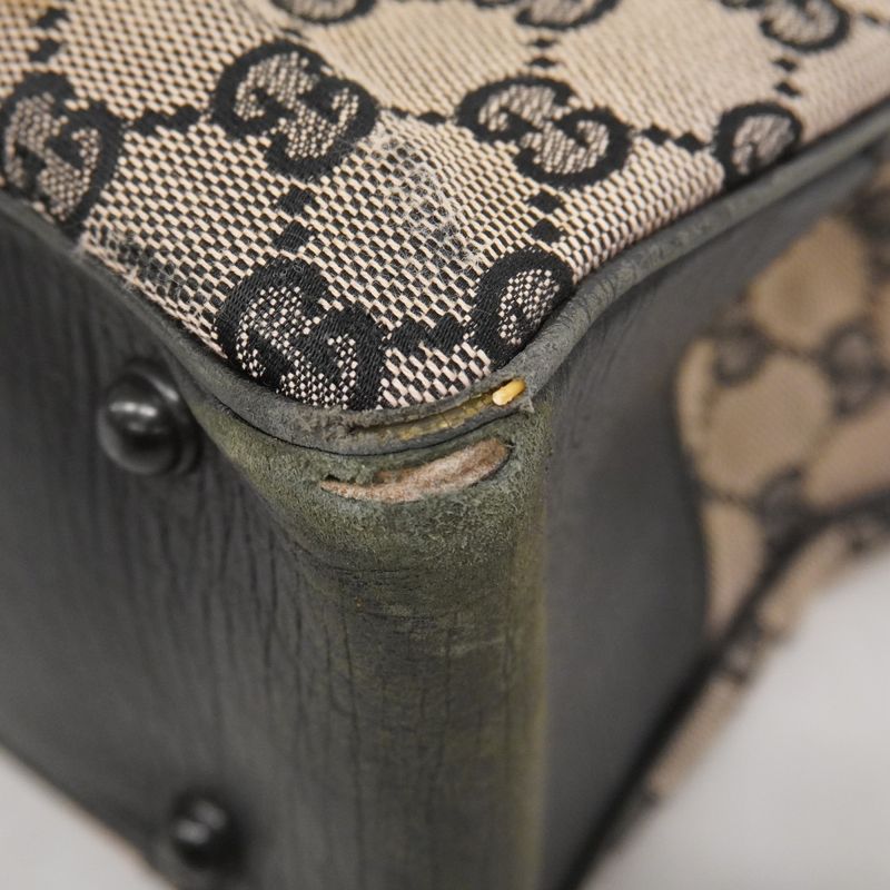 Gucci Tote Bag GG Canvas Bamboo 112530 Canvas Black Beige Silver Hardware Women