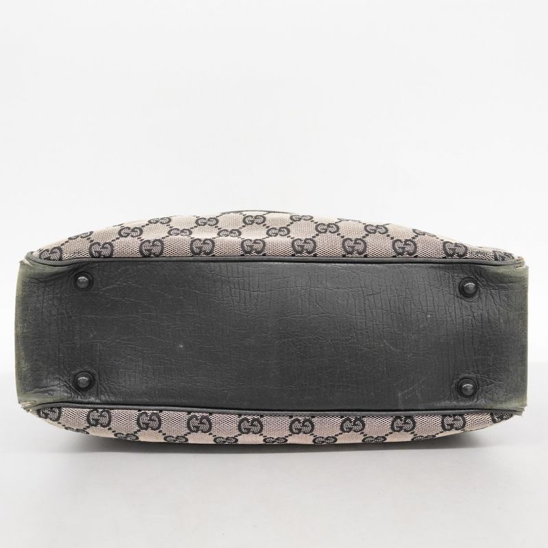 Gucci Tote Bag GG Canvas Bamboo 112530 Canvas Black Beige Silver Hardware Women