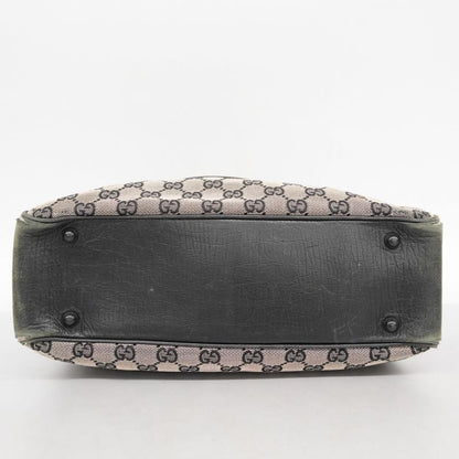 Gucci Tote Bag GG Canvas Bamboo 112530 Canvas Black Beige Silver Hardware Women