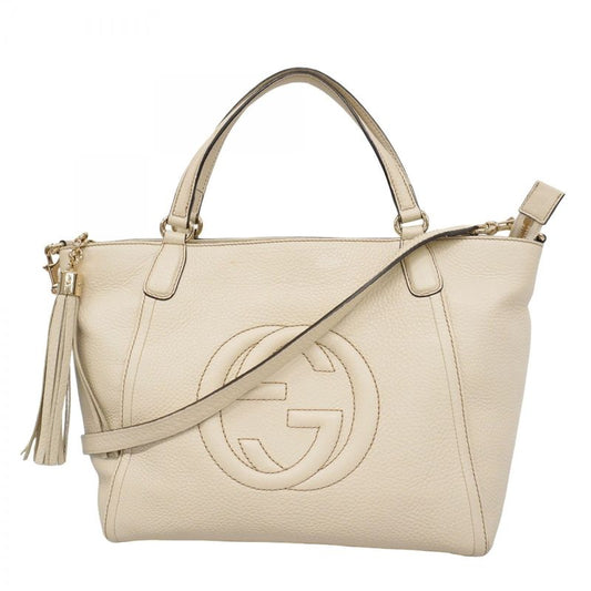 Gucci Handbag Soho 369176 Leather White Chien Pan Gold Hardware 2way Bag Ladies