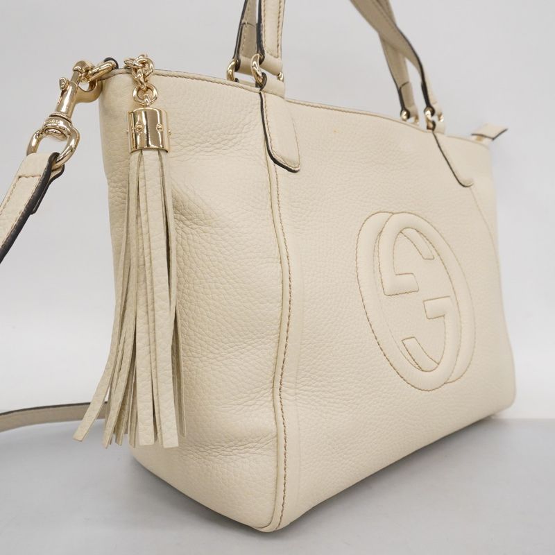 Gucci Handbag Soho 369176 Leather White Chien Pan Gold Hardware 2way Bag Ladies