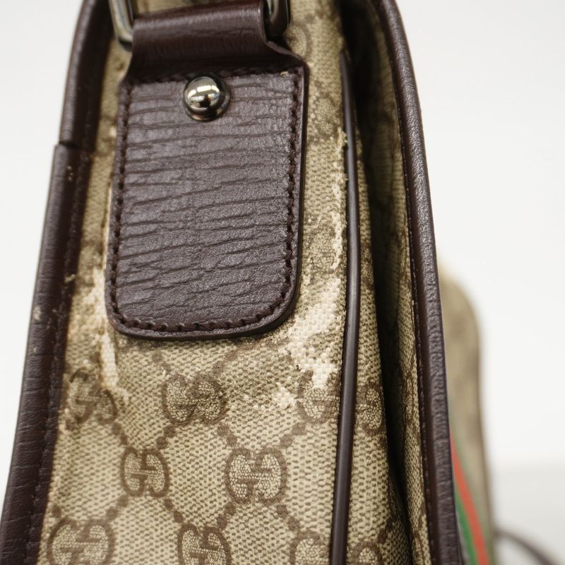 Gucci Shoulder Bag GG Supreme Sherry Line 145844 PVC Brown Silver Hardware Women