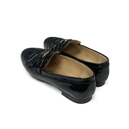 Chanel Loafer Leather Shoes Enamel Black Gold Here Mark