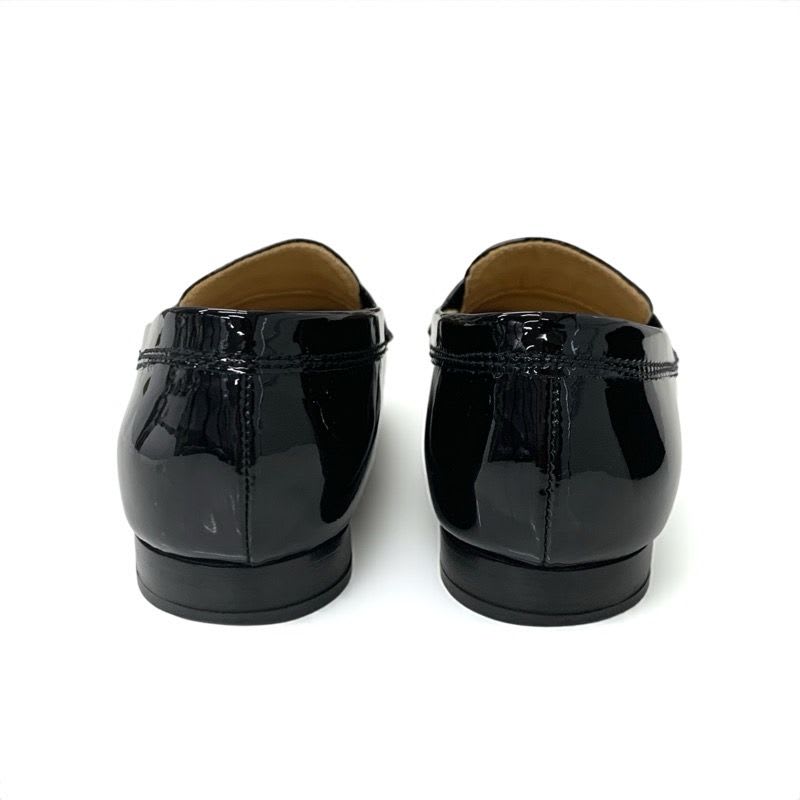 Chanel Loafer Leather Shoes Enamel Black Gold Here Mark