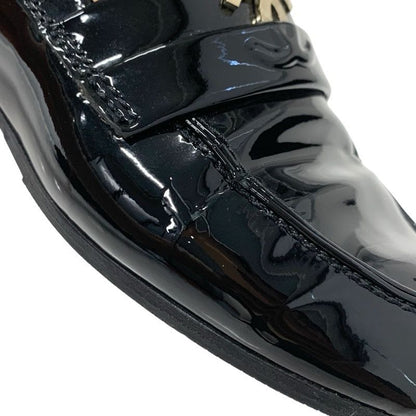 Chanel Loafer Leather Shoes Enamel Black Gold Here Mark