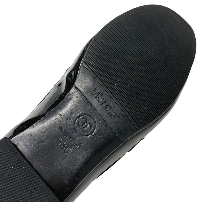 Chanel Loafer Leather Shoes Enamel Black Gold Here Mark