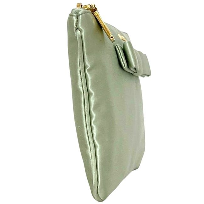 Prada Pouch Light Green Satin Preowned 210 Prada Ribbon